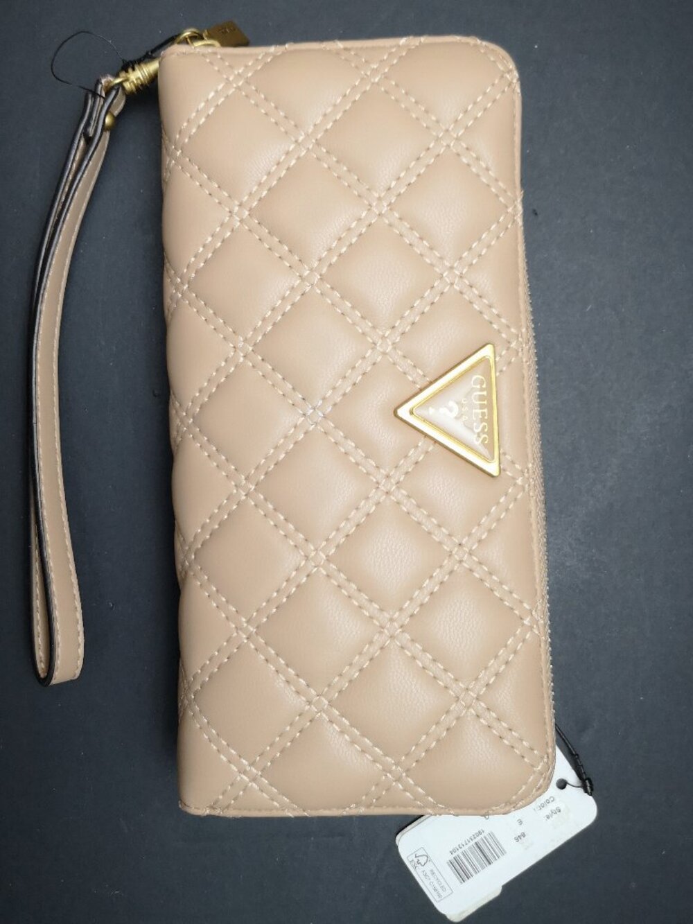 NWT Guess Ladies Giully SLG Beige Quilted Faux Leather Zip Around Wallet